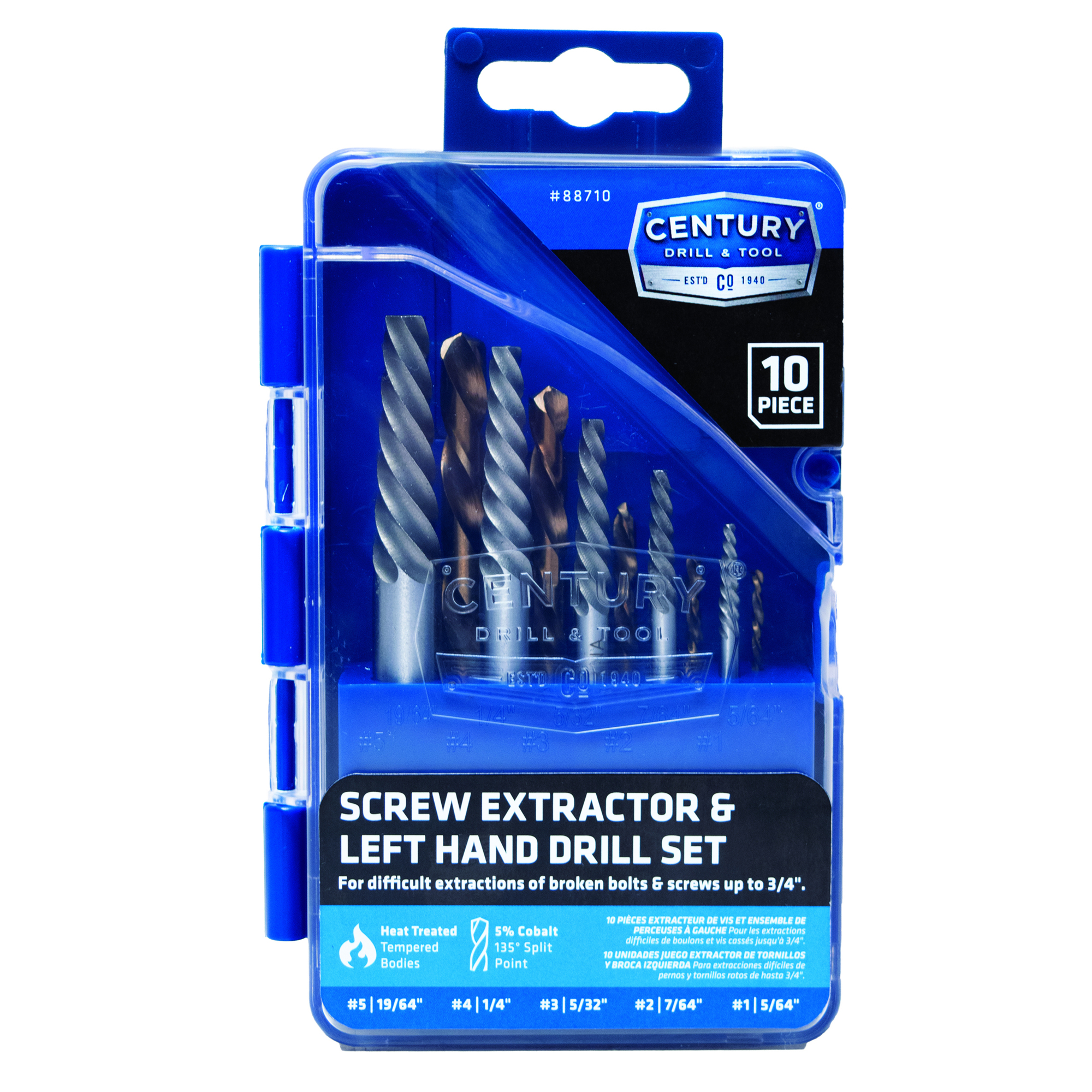 Century Drill & Tool Co. Inc., 10PC HIGH SPEED STEEL SPIRAL SCREW EXTRACTOR SET, Extractor Type Screw, Pieces (qty.) 10 Material Steel, Model# 88710
